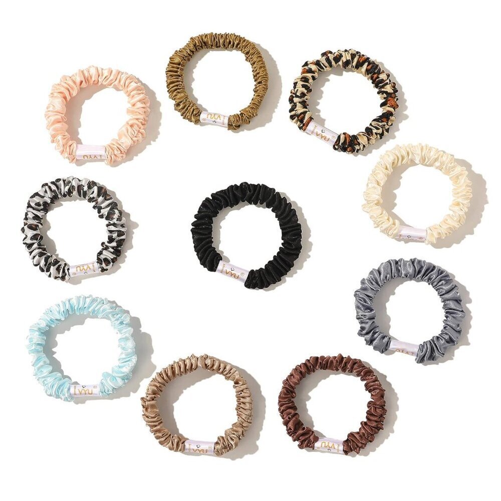 Scrunchies Silk Satin Hair Ties - Small Mini Thin Elestics Ponytail Holder Hair